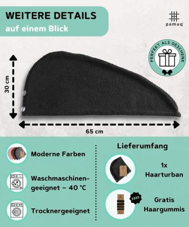 Buy Pamuq Black Cotton Hair Turban - 100% Quick-Drying Towel with 2 Buttons | 1 Piece Hair Drying Cloth for Effortless Style - Buy Online on GoSupps.com