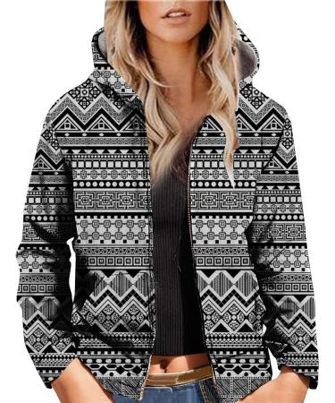 Yihaojia Men/Womens Western Aztec Print Fleece Jacket Vintage Print Sherpa Fleece Lined Short Jackets Zip Up Hoodie Winter Gray#23 Medium - Buy Online on GoSupps.com
