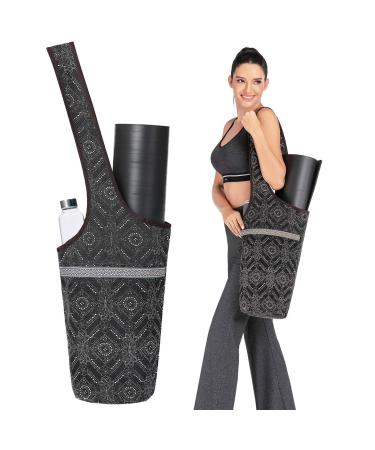 IUGA Yoga Mat Bag with Large Size Pocket & Inner Zipper Pocket, Yoga Carrier Bag Fit Most Yoga Mat Size Classical black