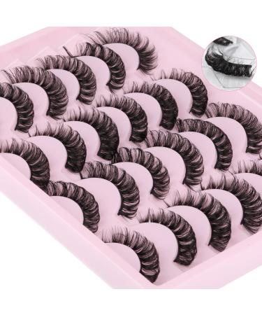Newcally Natural Eyelashes Russian Strip Lashes Mink D Curl Short Wispy Fake Eye Lashes Pack Cat Eye Thick Fluffy Volume False Eyelashes 12 Pairs Lashes Look Like Extension