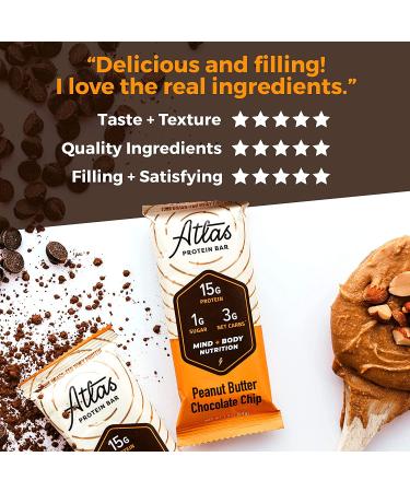 Atlas Mind + Body Keto Protein Bar - Peanut Butter Chocolate Chip (10 Count) | Low Carb, High Fiber, Low Sugar, Organic Ashwagandha Meal Replacement Bar - Buy Online on GoSupps.com