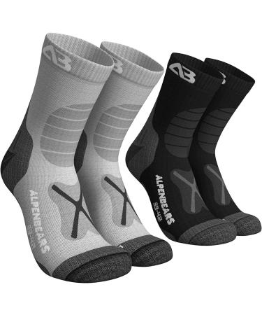 Alps Bears Merino Wool Hiking Socks | Professional Trekking Socks for Men Women & Children | Warm Outdoor Socks (2 & 3 Pair) - Size 43-48 - Gray & Black - Buy Online on GoSupps.com