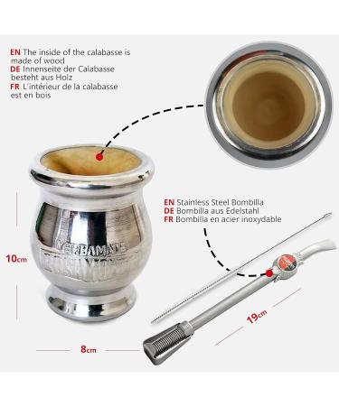 Buy Rosamonte Yerba Mate 1kg Set | Traditional Stainless Steel Mate Tea Set | Includes Bombilla Calabash & Cleaning Brush - Buy Online on GoSupps.com