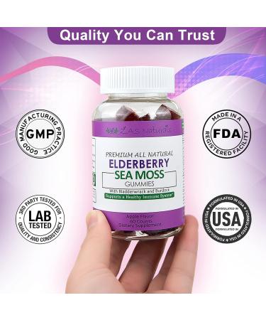 Sambucus Elderberry & Sea Moss Gel Gummies with Bladderwrack, Burdock, Vitamin C, D & Zinc - Immune Support for Adults & Kids - Vegan, Gluten-Free, Kosher, Non-GMO - 60 ct - Buy Online on GoSupps.com