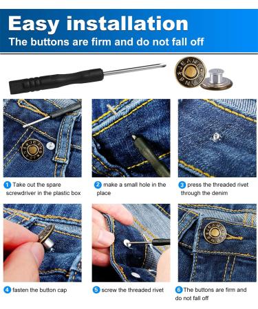 YUANHANG Jeans Button Replacement Set - 24 Metal Buttons for Pants - Instant Waist Size Adjustment - No Sew Needed - Buy Online on GoSupps.com