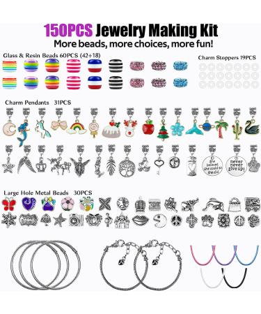 Charm Bracelet Making Kit - 150 Pcs Jewelry Supplies with European Beads, Charms, Snake Chains - Unicorn Gifts Set for Teen Girls and Kids 5-12 - Buy Online on GoSupps.com