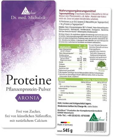 Buy High-Quality Plant Protein Powder - Proteins 3x Aronia by Dr. med. Michalzik | Natural Additive-Free CebSen & Coconut Milk Powder from Biotikon  - Buy Online on GoSupps.com