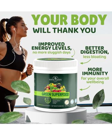 SHOUTGRIIN Organic Green Juice Superfood Powder - Fruit & Veggie Smoothie Drink - Natural Fiber Supplement for Energy, Immunity & Digestion - 9.5 oz - Buy Online on GoSupps.com