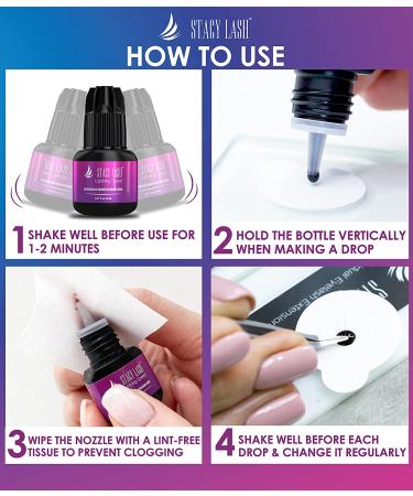 Stacy Lash Lightning Speed Eyelash Extensions Glue 5ml - 0.3 Sec Drying Time, 6-8 Week Retention, Low Fumes, Extra Strong & Maximum Bonding Power - Black Adhesive 0.17 Fl Oz - Buy Online on GoSupps.com