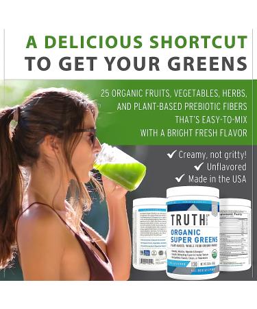Truth Nutrition Super Organic Greens Powder - 30 Servings Green Superfood Juice Mix - Fruit & Vegetable Supplement for Green Smoothies - Unflavored - Buy Online on GoSupps.com