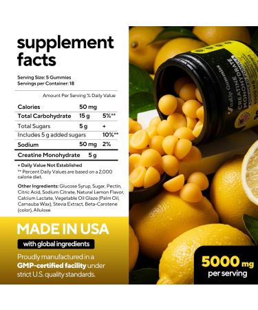 Creatine Monohydrate Gummies for Men & Women - USA Made Monohydrate Creatine for Men 5000mg Per Serving - Supports Energy Levels Training Endurance & Muscle Performance - 90 Gummies 90 Count (Pack of 1) - Buy Online on GoSupps.com