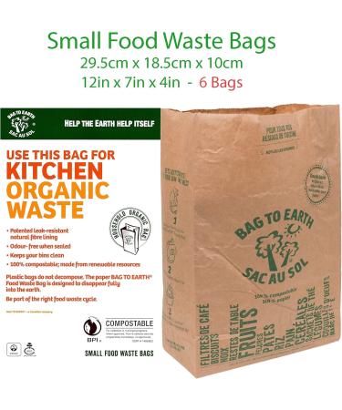 Bag to Earth -6C- Kitchen Food Waste Bag - Compostable Bag - Leak Resistant Cellulose Liner - Plastic Free - Small - 6 Bags - Buy Online on GoSupps.com