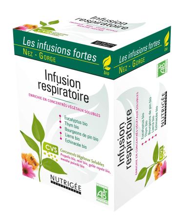 NUTRIG E - Organic Respiratory Infusion - Soothes - Respiratory Tract & Natural Defenses - Thyme Eucalyptus Pine Buds Ivy Echinacea - Rich in Soluble Plant Concentrates - 30 Sachets