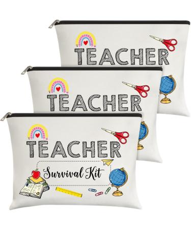 3 pieces Teacher Survival kit makeup bags cosmetic bag teachers delivery for classroom personalized cosmetics suitcase teacher recognition gifts for women white teacher style