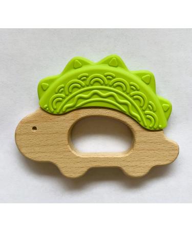Dinosaur Baby Teether Ring | Non-Toxic Food Grade Silicone & Beech Wood | Easy Grip & Teething Pain Relief | 3+ Months (Tea Shoot Green) - Buy Online on GoSupps.com