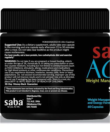 Saba ACE G2 Thermogenic Fat Burner - Weight Loss Supplement with Green Tea Extract, Appetite Suppressant & Energy Booster - 60 Diet Pills - Buy Online on GoSupps.com