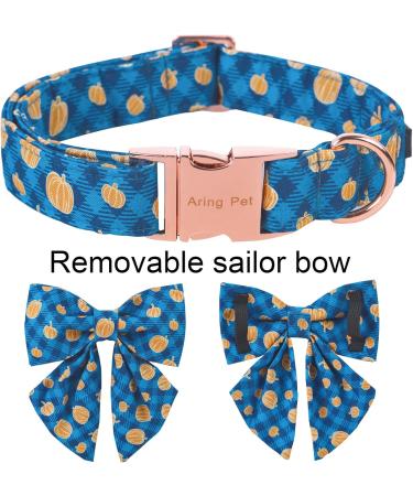 Aring Pet Pumpkin Dog Halsband - X-Small Halloween Cotton Plaid Collar with Sailor Fly & Metal Buckle | Cute Blue Pumpkin Design - Buy Online on GoSupps.com