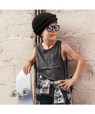 2 Pcs Kids Silk Satin Lined Turban Set - Black/Dark Gray - Ages 6-12 | Pre Tied Twist Head Wrap for Boys and Girls - Buy Online on GoSupps.com