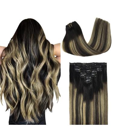 Doores clip in extensions real hair balayage natural black to light blond 35cm 14 inch 7 pieces 120g remy hair extension real hair straight extensions real hair extensions 35cm-12m-12m-12m-12m-12m-12m/16/1b balayage natural black to light blonde