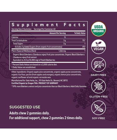 Gaia Herbs Black Elderberry Gummies | Extra Strength Immune Support | 80 Vegan Gummies - Buy Online on GoSupps.com