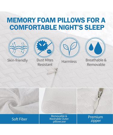 Memory Foam Contour Pillow - Neck Support Cervical Bed Pillow for Sleeping - Side Sleeper - Relieve Neck Pain - Washable Zippered Cover - White - 23.6Lx13.7Wx(3.5-4.3)H - Buy Online on GoSupps.com