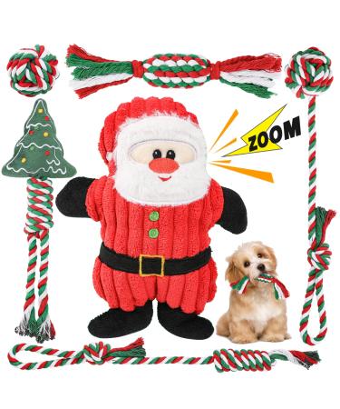 Rio Direct dog toys Small dogs 6 pieces of squeaking plush dog rope puppy toys Small puppy washable natural cotton and non -toxic (Santa Claus model)