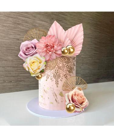 Boho Cake Topper Flower Cake Topper with Rose Ginkgo Leaves and Balls for Boho Themed Party Supplies (Pink) - Buy Online on GoSupps.com