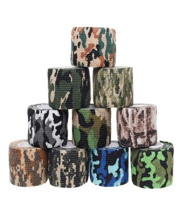 scosao Camouflage Tape Wrap 10PCS Self Adhering Cohesive Bandage Wrap 2" x5yd / 5cmx4.5m Stealth Camo Tape with Non-Woven Fabric for Outdoor Sport Hunting Military Shooting Bow