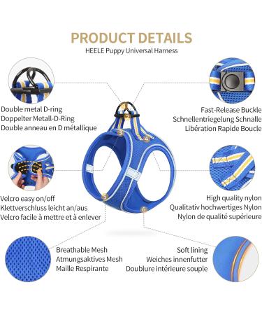 Heele Dog Harness for Small & Medium Dogs - Adjustable Reflective Soft Mesh in Royal Blue (2XS) - Breathable & Comfortable - Buy Online on GoSupps.com