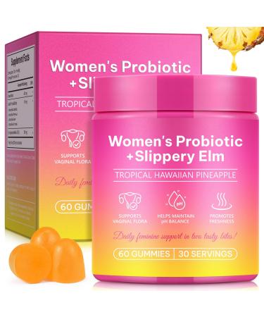Feminine Probiotic Gummies with Slippery Elm Pineapple Probiotics Gummies for Women PH Balance Gut & Immune Support Yeast Balance Prebiotics & Lactobacillus Blend | Vegan & Sugar-Free 60 Gummies