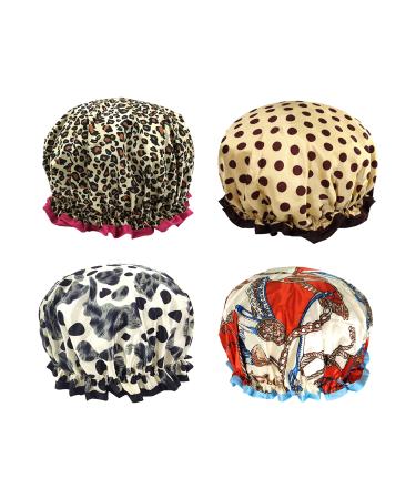 WishLotus Shower Cap Printed Thick Double-Layer Waterproof and Reusable Shower Caps 4-Pack Satin Bonnet Sleep Bonnet Cap for Long Hair Women (4-pack)