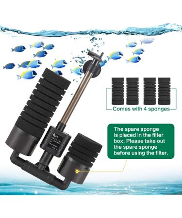 AQQA 3/5W Aquarium Sponge Filter - Quiet Double Foam Filter for 55-210L | Efficient Biological & Mechanical Filtration - Buy Online on GoSupps.com