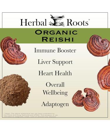 Herbal Roots Organic Reishi Mushroom Capsules - Made with Fruiting Bodies - Support Energy Vitality Immune & Heart Health - 60 Vegan Capsules - Buy Online on GoSupps.com
