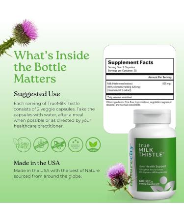 NatureCity TrueMilkThistle | Milk Thistle Supplement 525mg | Milk Thistle (80% silymarin) containing 420mg of Silymarin | Antioxidant Support | Liver Support Supplement | 60 Veggie Capsules 1 - Buy Online on GoSupps.com