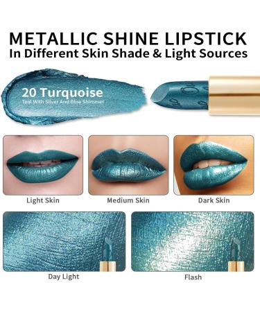 Oulac Halloween Green Metallic Glitter Lipstick - Long-lasting Vegan Lip Color in Turquoise (20) - Buy Online on GoSupps.com