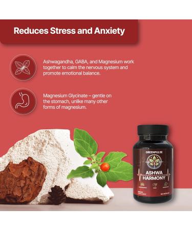 GREENPULSE LLC Ashwa Harmony Adaptogenic Blend with Ashwaghanda GABA Magnesiuym Glycinate - 120 Capsules - Buy Online on GoSupps.com