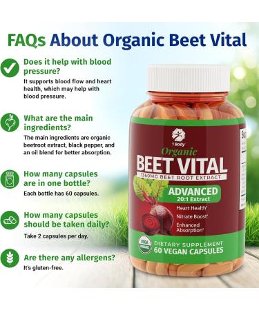 1 Body Beet Vital Organic Beetroot Capsules for Circulation Energy & Stamina Nitric Oxide Booster Beets Supplements with 1360mg Beetroot Extract Vegan Non-GMO - Beet Root Supplements 60 Count - Buy Online on GoSupps.com