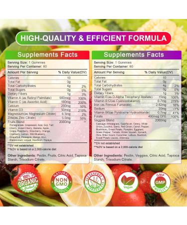 2Pack Magnesium Glycinate Gummies 500mg + 2Pack Sugar-Free Fruits and Veggies Gummies Supplement - Buy Online on GoSupps.com