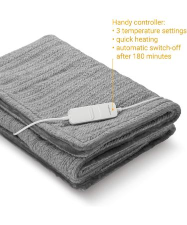 Medisana HB 680 Cuddly Heating Ceiling - Washable Soft Blanket with Automatic Switch-Off 3 Temperature Levels Gray Knitting Pattern | Buy Online - Buy Online on GoSupps.com