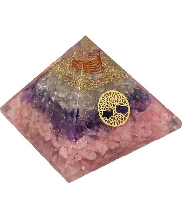 Handmade Orgonite Pyramid for Positive Energy and Balance - Amethyst Clear Quartz Rose Quartz - Buy Online on GoSupps.com