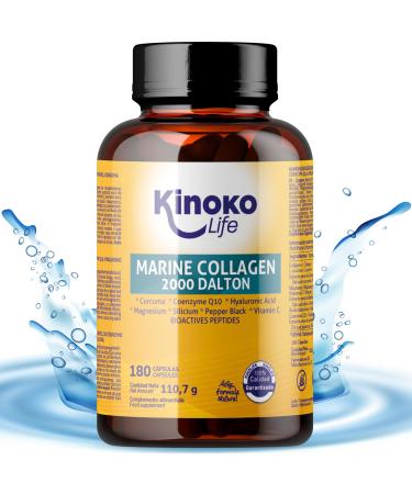 KINOKO LIFE - Hyaluronic Acid Marine Collagen | 180 Capsules Plant Extracts Coenzyme Q10 Vitamin C Magnesium Leucine Turmeric | Collagen and Hyaluronic Acid | Food Supplement