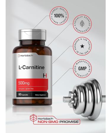 Horb ach L-Carnitine Supplement 500mg - 60 Capsules | Non-GMO Gluten Free L-Carnitine L-Tartrate for Weight Loss & Energy Boost - Buy Online on GoSupps.com