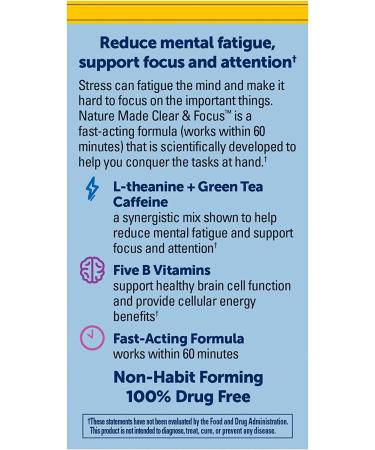 Nature Made Clear & Focus Chewable Tablets - L-Theanine, Low-Dose Green Tea Caffeine, B Vitamins for Energy Support - Lemon Mint, 30 Count - Buy Online on GoSupps.com