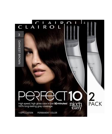Clairol Nice'n Easy Perfect 10 Permanent Hair Dye  3 Darkest Brown Hair Color  Pack of 2 3 Darkest Brown Pack of 1
