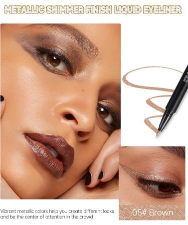 Metallic Glitter Waterproof Liquid Eyeliner Brown Sparkling Shimmer Eyeliner Pen Long Lasting 24H Eye Liner Silky Smooth Ultra-Fine Tip Smudge-Proof High Pigmented Colored Delineador De Ojos-05 05 Brown - Buy Online on GoSupps.com