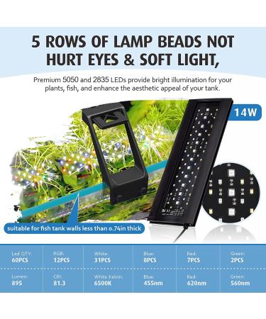 Hygger 14W Clip On Full Spectrum LED Aquarium Light | Dual Timer Sunrise-Day-Sunset-Moon | 9 Colors for Planted Tank | Adjustable Brightness | 11-19 inch Tank - Buy Online on GoSupps.com