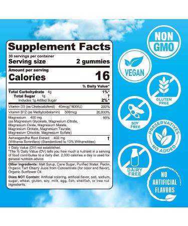 Mag-8 Magnesium Gummies 400mg with Ashwagandha Extract | Supports Calm, Zzz, Mood, Muscle Cramp | Vegan - 120 Cts - Buy Online on GoSupps.com