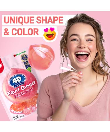 Amos 4D Gummy Peach Burst Peach Gummy Candies with Filled Hearts Natural Flavor Fruity Treats 65g Bag - Buy Online on GoSupps.com