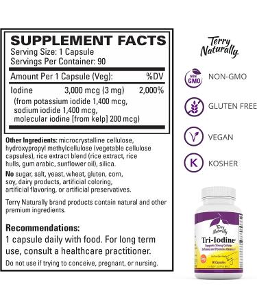 Terry Naturally Tri-Iodine 3 mg - 90 Capsules for Thyroid Support & Wellness - Buy Online on GoSupps.com