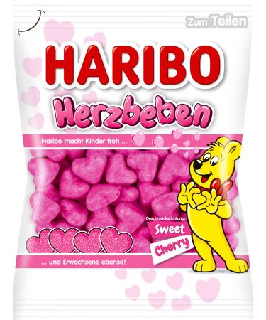 HARIBO Haribo Herzbeben Heart-shaped gummy candies with a soft candied cherry coating perfect for Valentine's Day - 160g